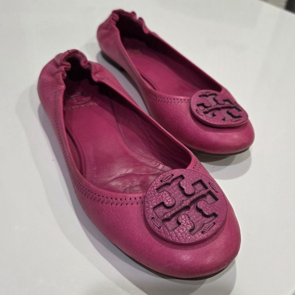 Tory Burch ICONIC Minnie Travel Ballet Flats in 'Love Pink' Leather SIZE 7.5 - Picture 3 of 10